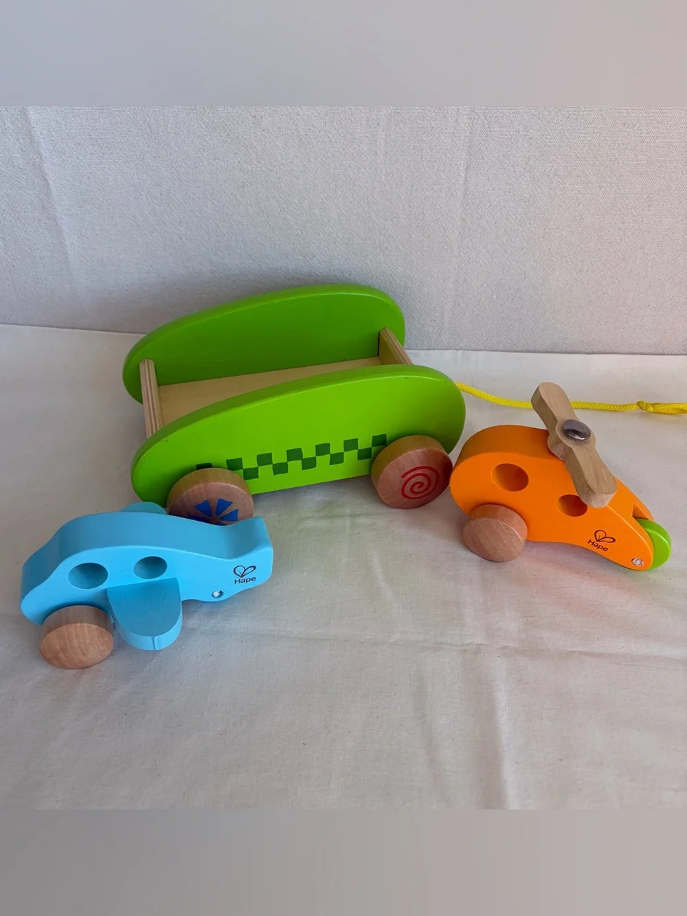 Hape Wooden Toy Bundle, Mini Block and Roll Airplane and Helicopter